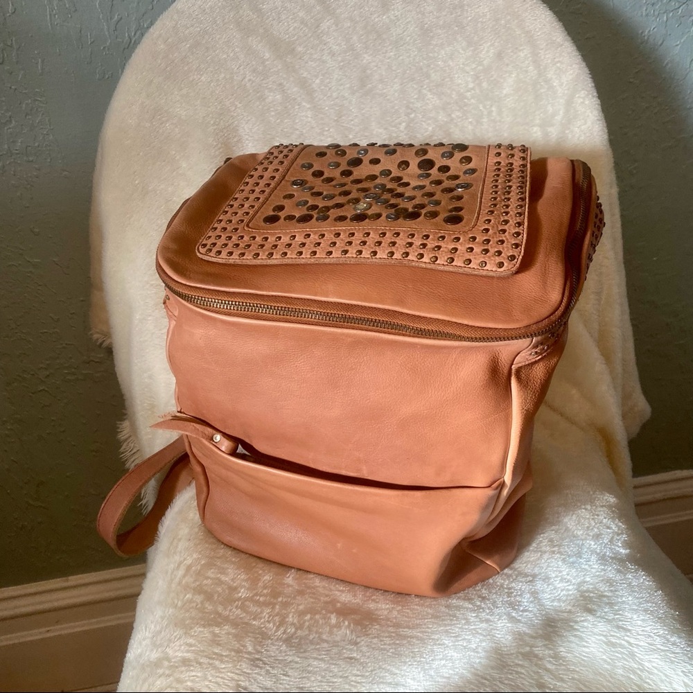 NWOT Anthropologie Viola Castellani Backpack Made in Italy Brown Leather Studded